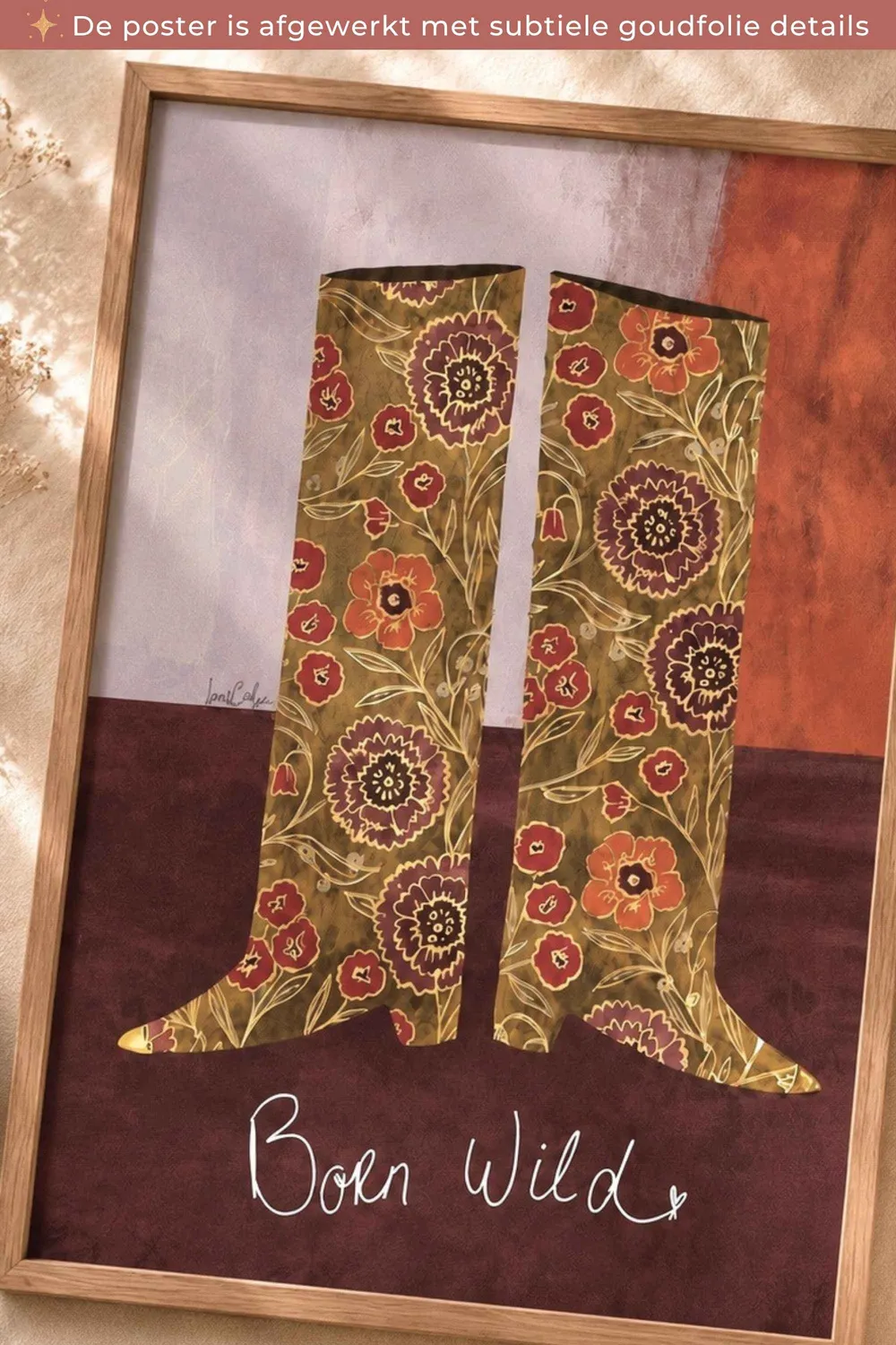 Lori & Cookie Kidsdeco Cowgirl Boots poster 30x40cm goudfolie
