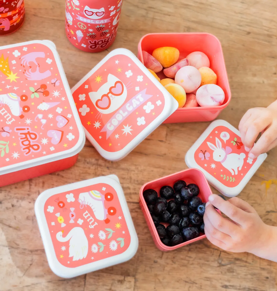 A Little Lovely Company Fun Lunch & Snackbox Set Koraalroze 4-delig