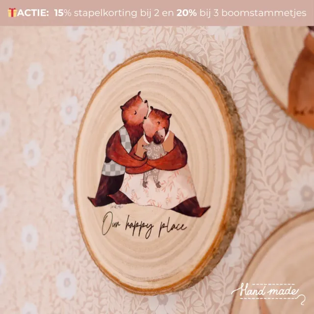 Lori & Cookie Kidsdeco Berenfamilie boomstammetje van 3 hout Ø 20cm