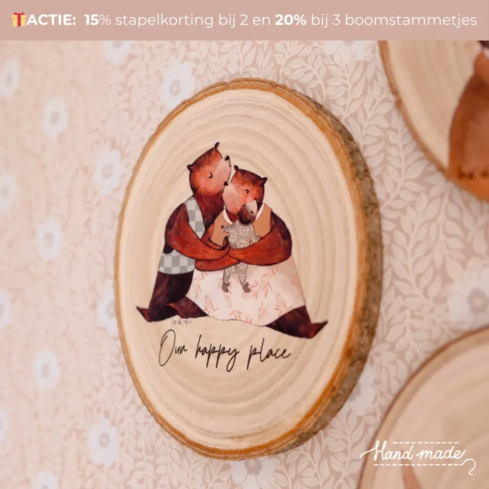 Lori & Cookie Kidsdeco Berenfamilie boomstammetje van 3 hout Ø 20cm