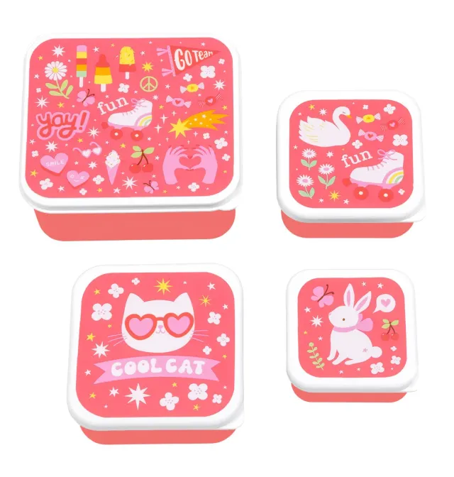 A Little Lovely Company Fun Lunch & Snackbox Set Koraalroze 4-delig