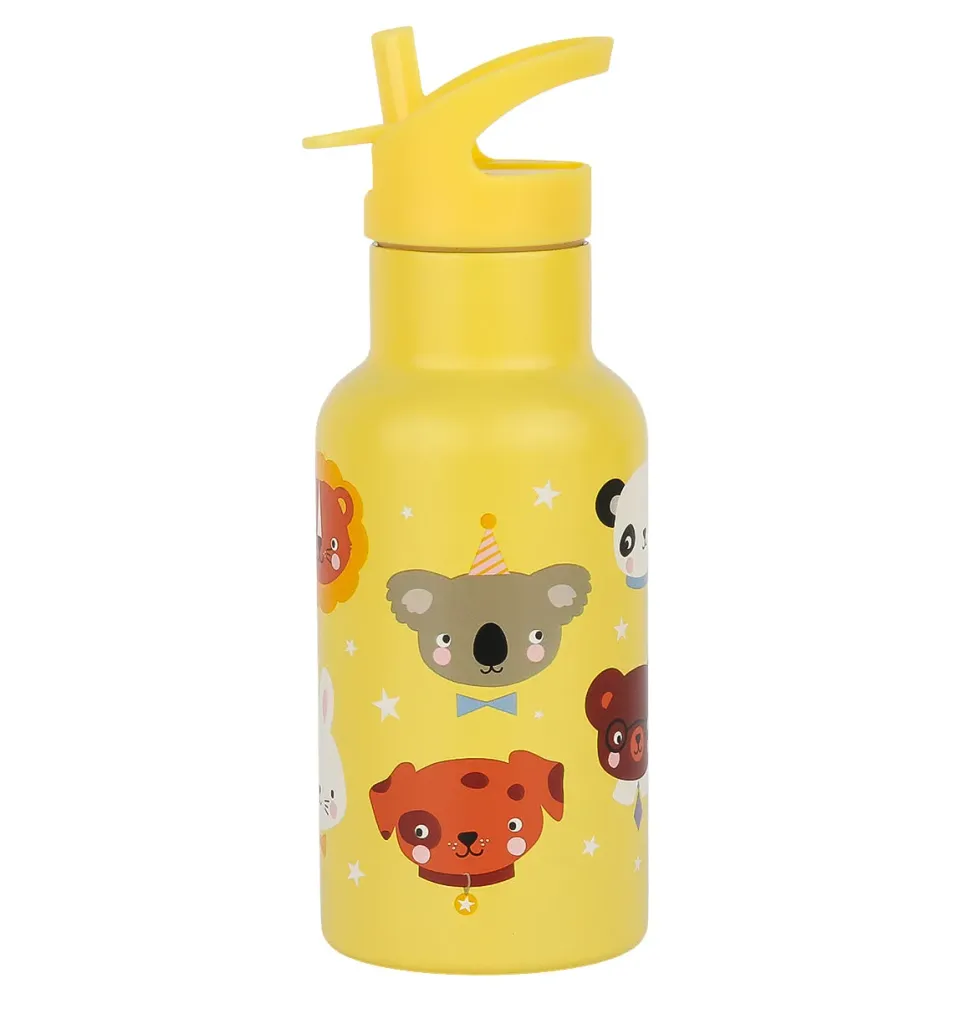 A Little Lovely Company Dierenvriendjes drinkfles RVS 350 ml geel dubbelwandig