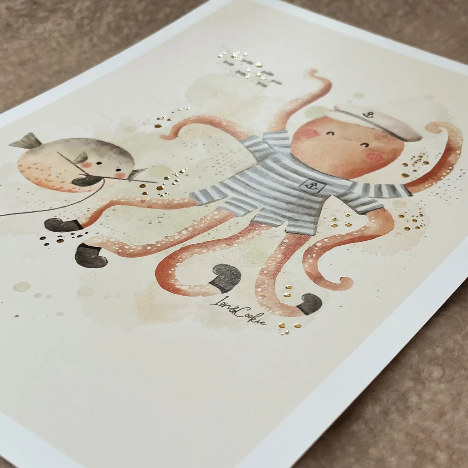 Lori & Cookie Kidsdeco Ollie Octopus poster A3 goudfolie
