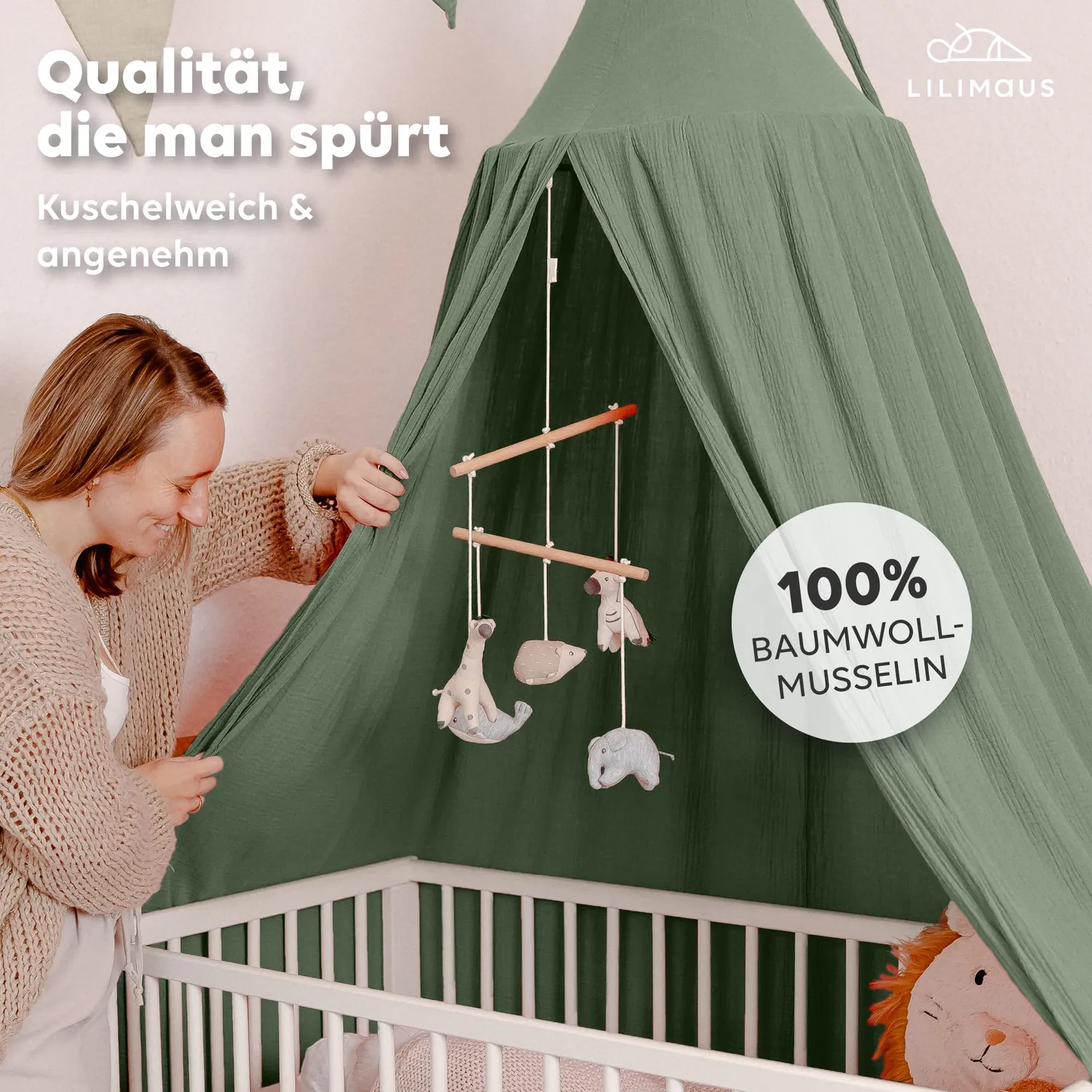 Lilimaus Baldachin Musselin baldakijn creme met haken
