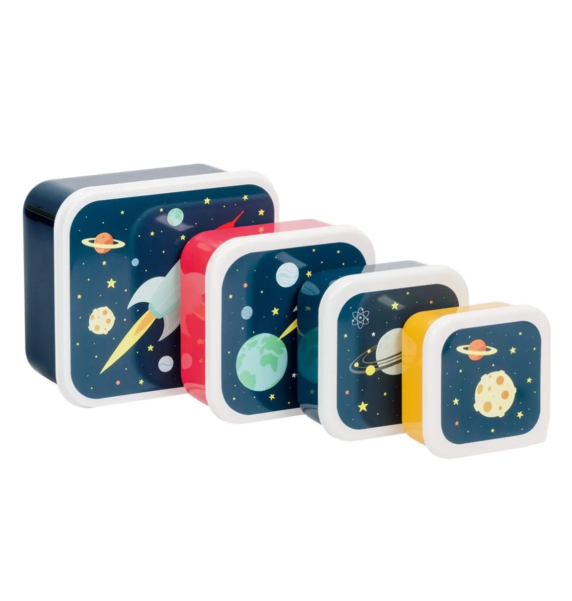 A Little Lovely Company Ruimte lunchbox set 4 stuks blauw
