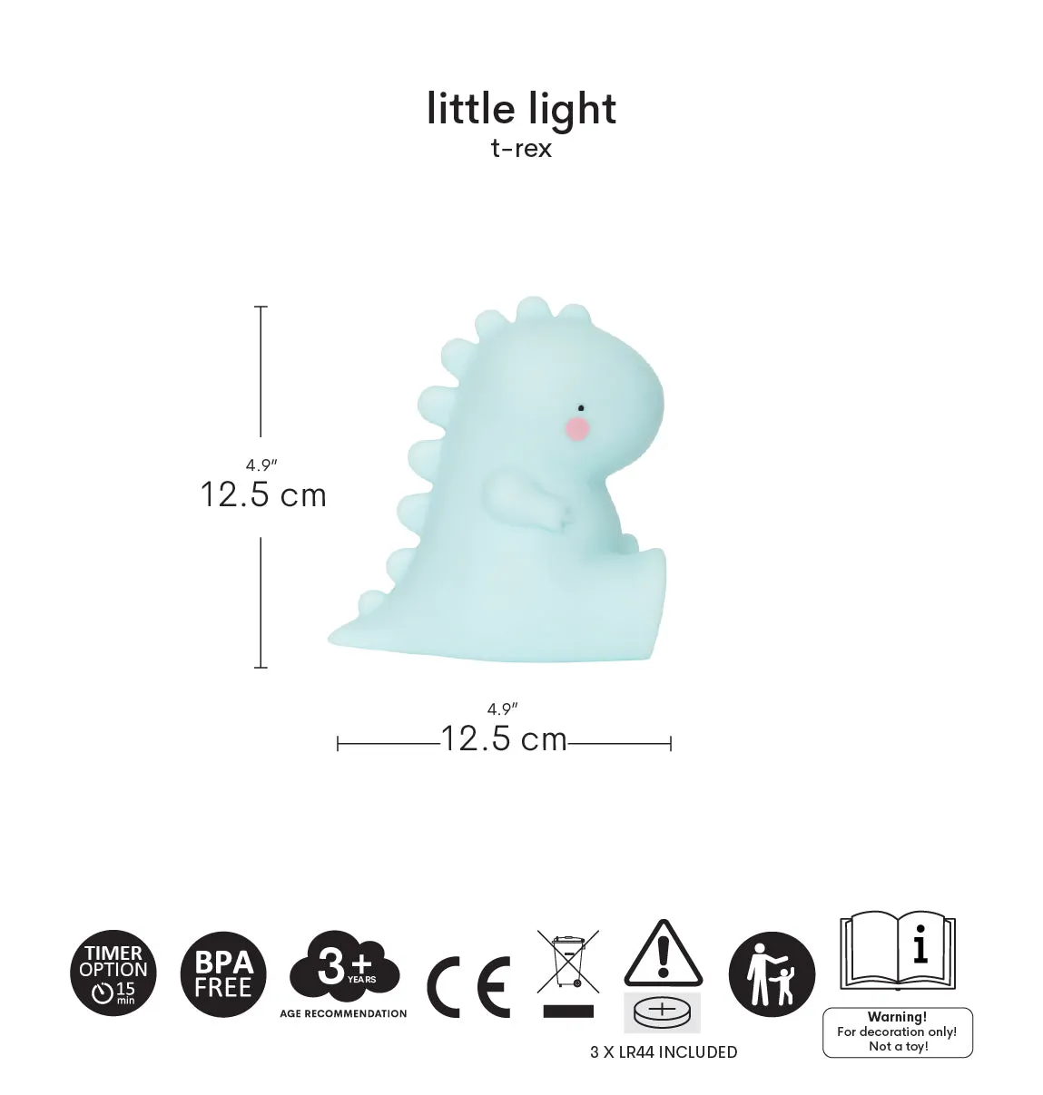 A Little Lovely Company Little Light T-rex kinderlamp blauw