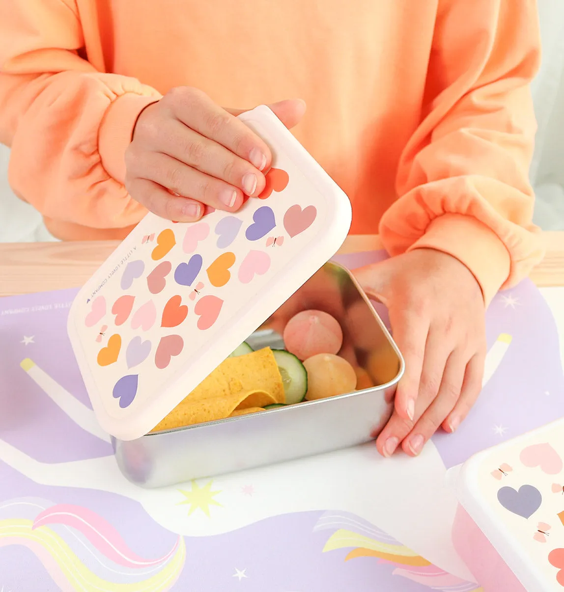 A Little Lovely Company Hartjes RVS lunchbox licht