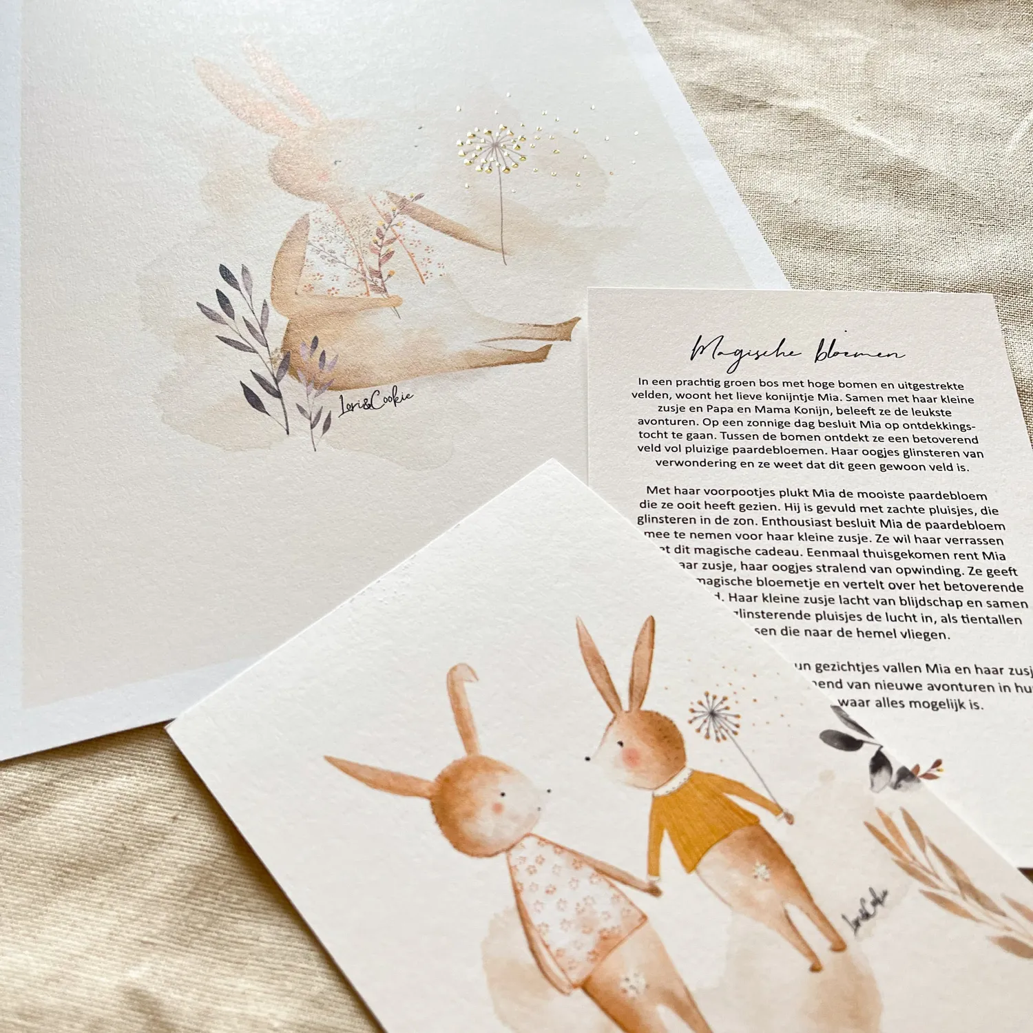 Lori & Cookie Kidsdeco Mia Konijn posterset A4 van 3 goudfolie