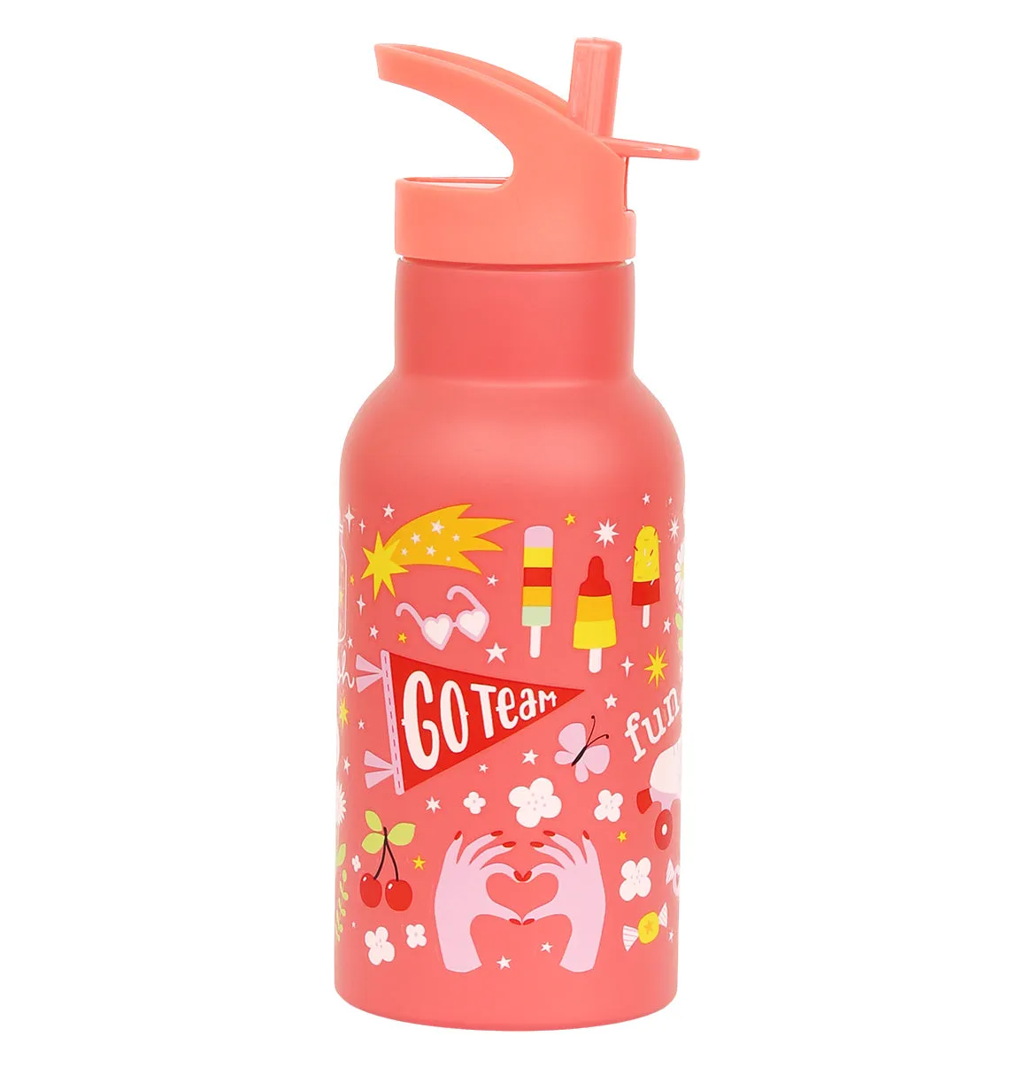 A Little Lovely Company Fun RVS drinkfles 350 ml koraalroze