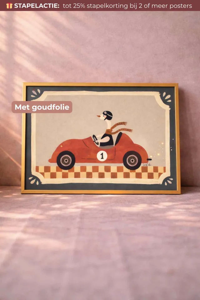 Lori & Cookie Kidsdeco Gans race auto poster 30x40 goudfolie