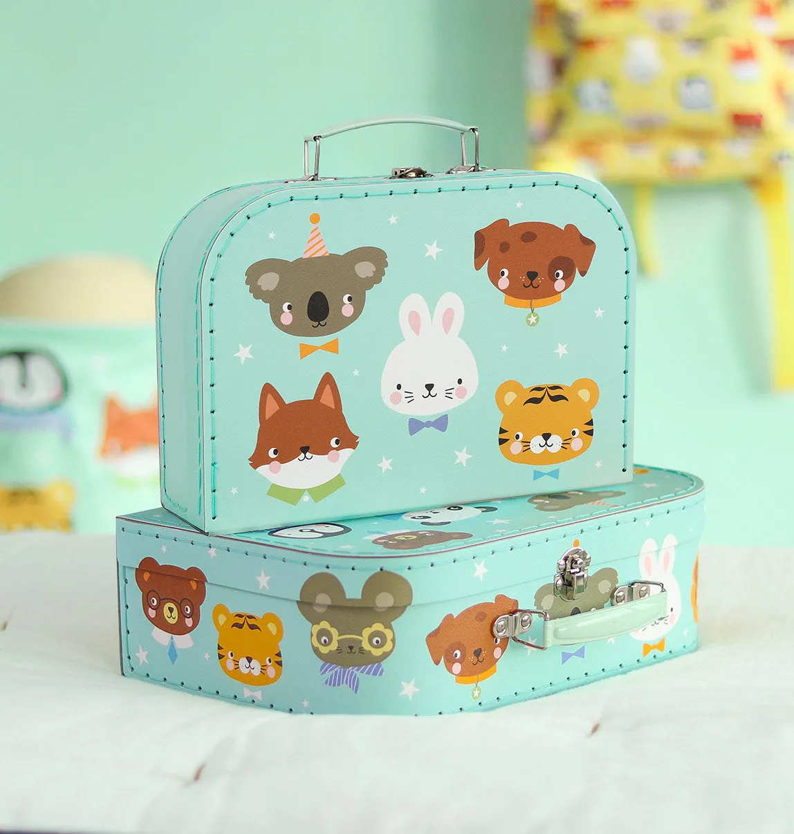 A Little Lovely Company Dierenvriendjes kofferset 2-delig mint