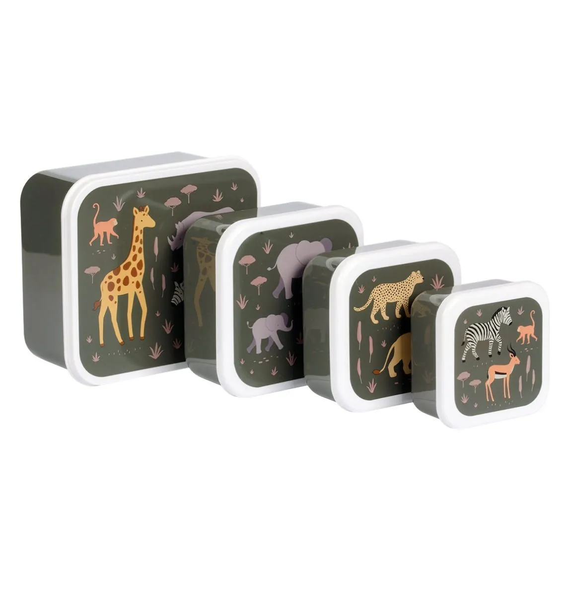 A Little Lovely Company Savanne lunch & snackbox set 4-delig grijs