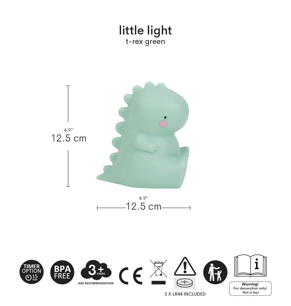 A Little Lovely Company Little Light T-Rex lampje groen timer