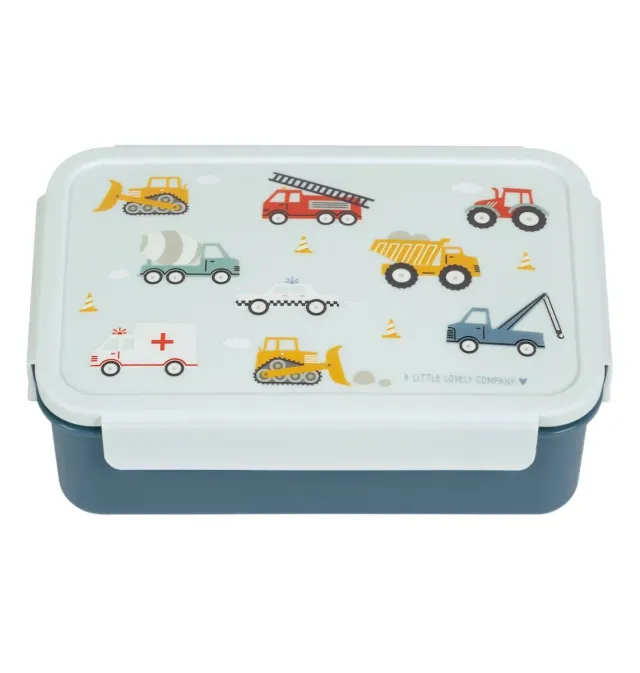 A Little Lovely Company Voertuigen bento lunchbox lichtblauw met vakken