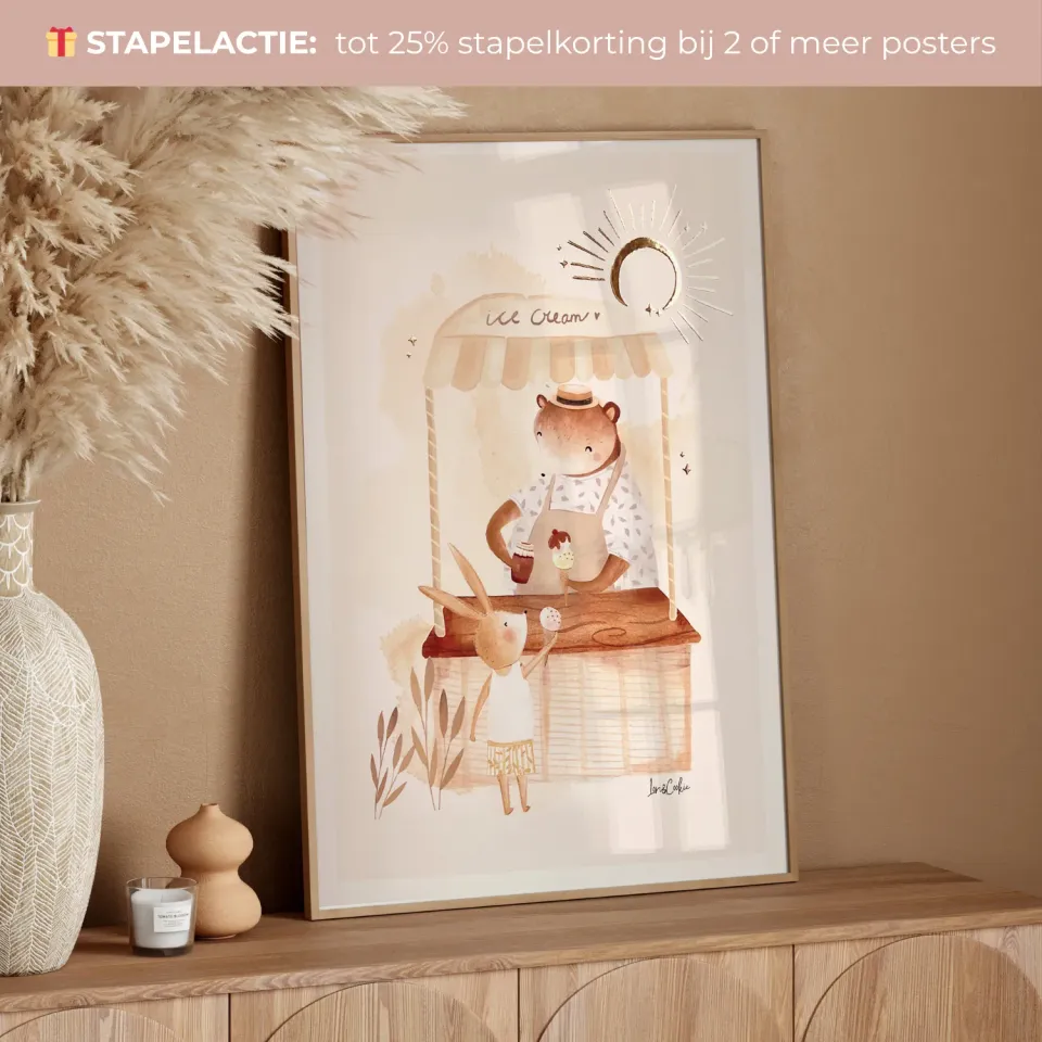 Lori & Cookie Kidsdeco De IJsco Kar poster goudfolie A4 vrolijk zomer