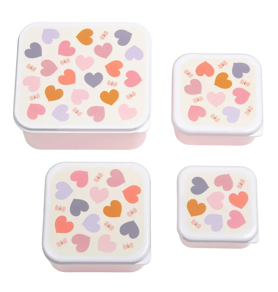 A Little Lovely Company Hartjes lunch snack box set 4-delig