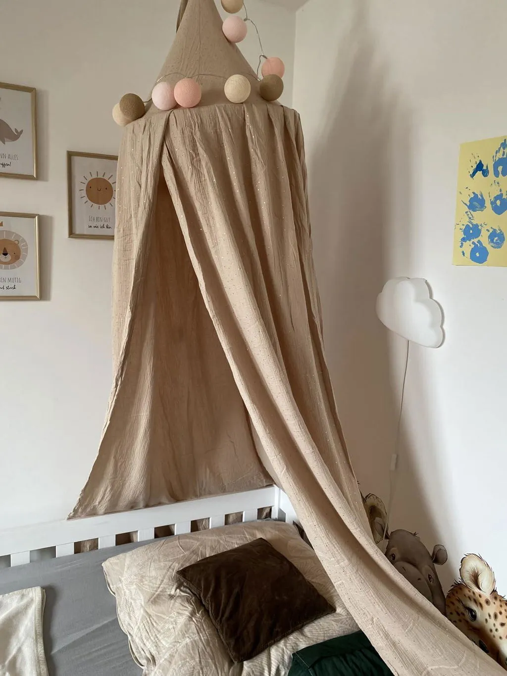 Lilimaus Kuschelecke baldakijn set met kussen muslin beige