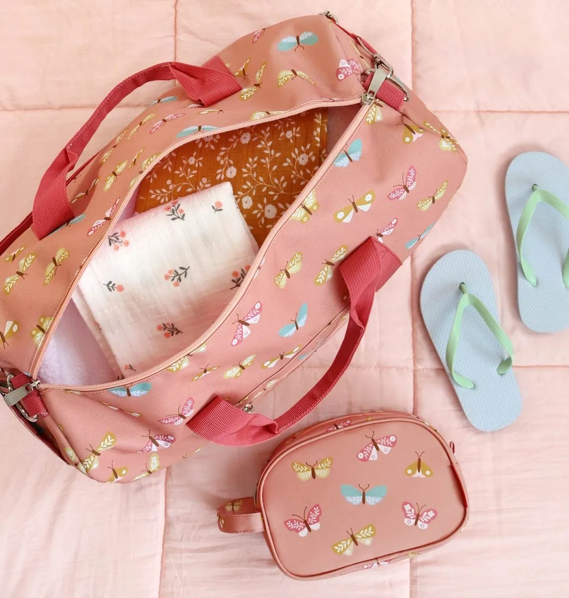 A Little Lovely Company Vlinders weekendtas roze handbagage