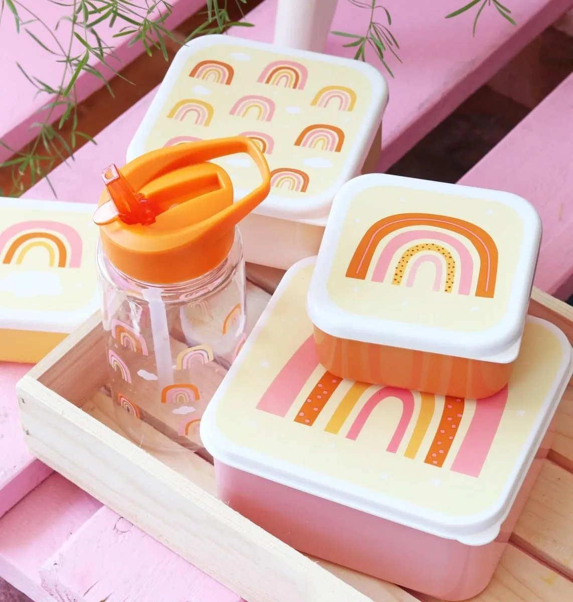 A Little Lovely Company Regenbogen lunchbox set 4 stuks geel