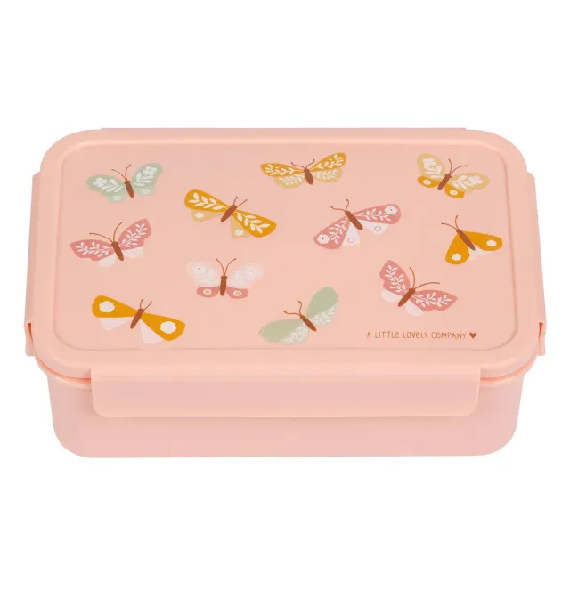 A Little Lovely Company Vlinders bento lunchbox roze met vakjes