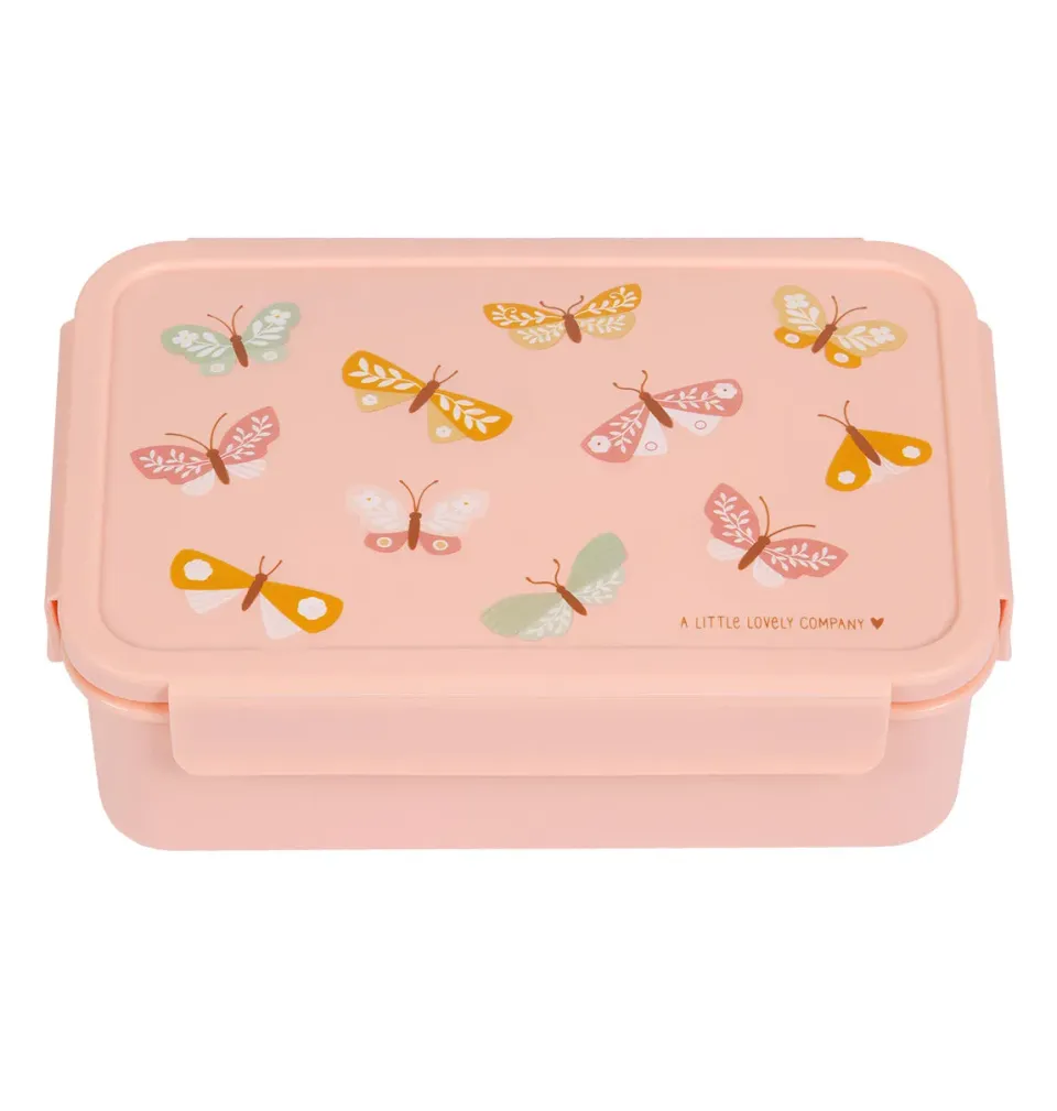 A Little Lovely Company Vlinders bento lunchbox roze met vakjes