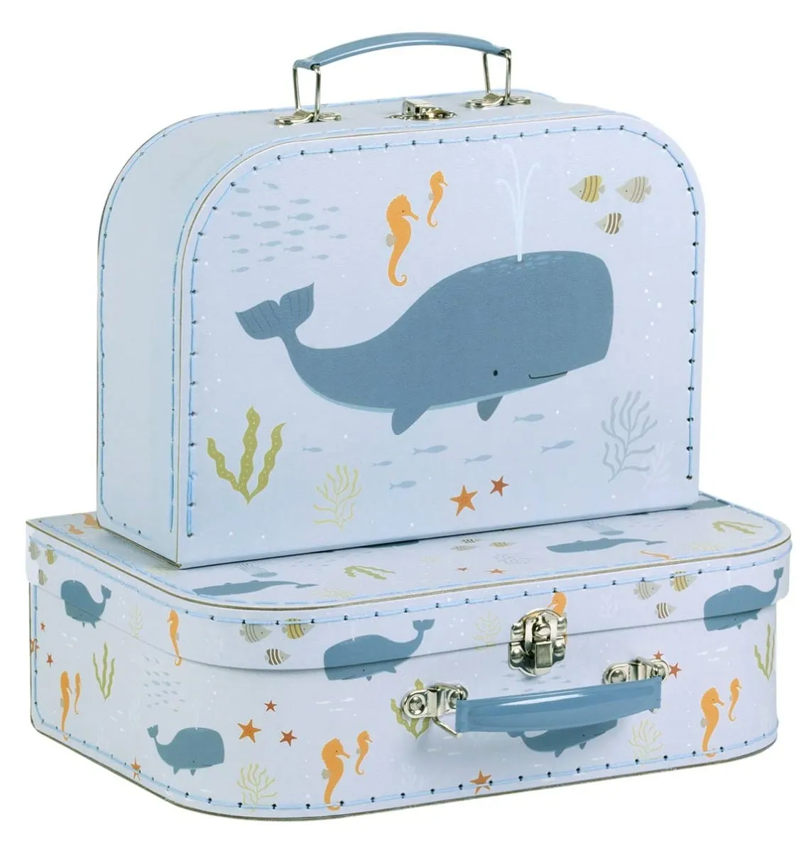 A Little Lovely Company Oceaan kofferset blauw 2 stuks karton