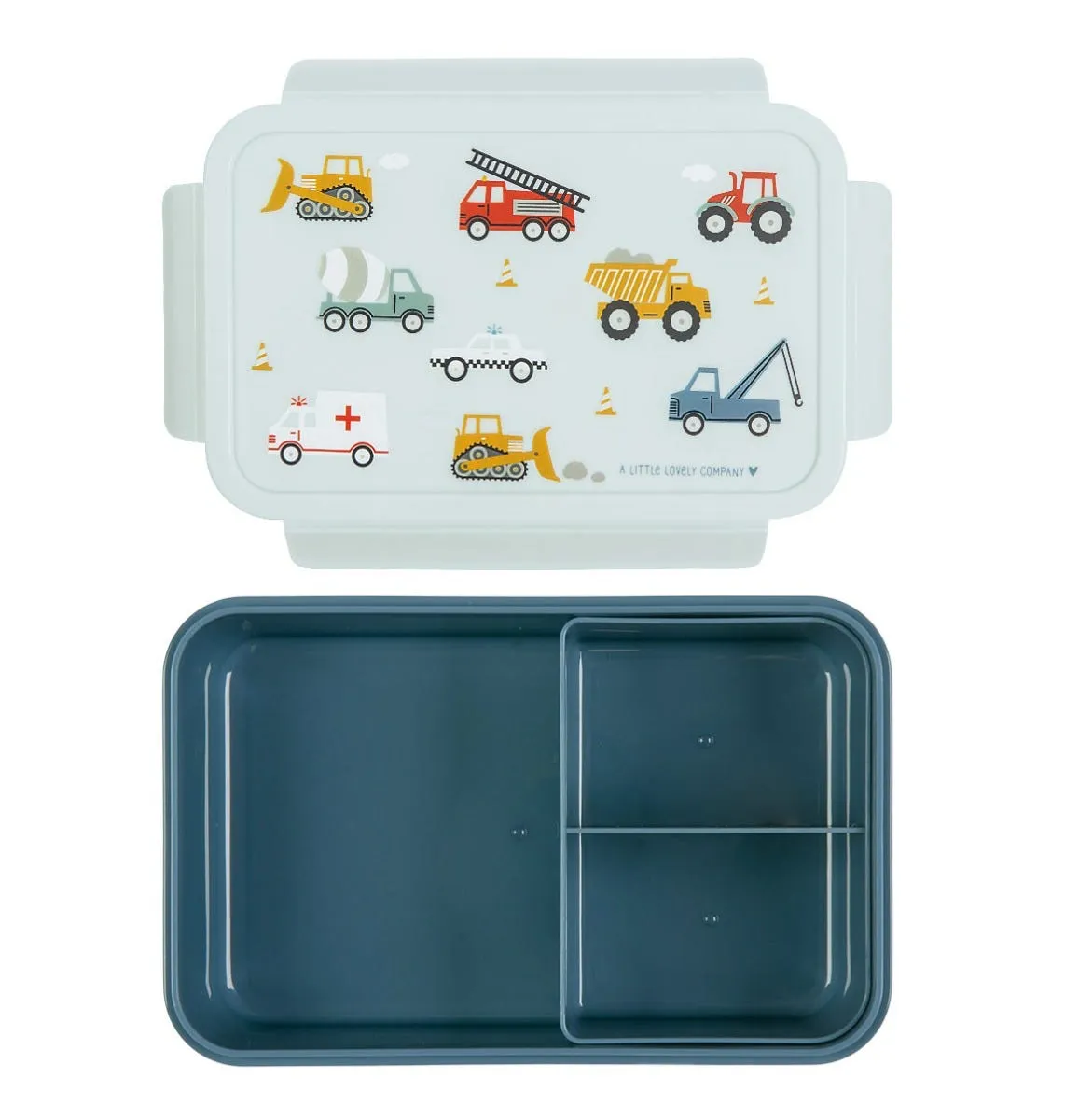 A Little Lovely Company Voertuigen bento lunchbox lichtblauw met vakken