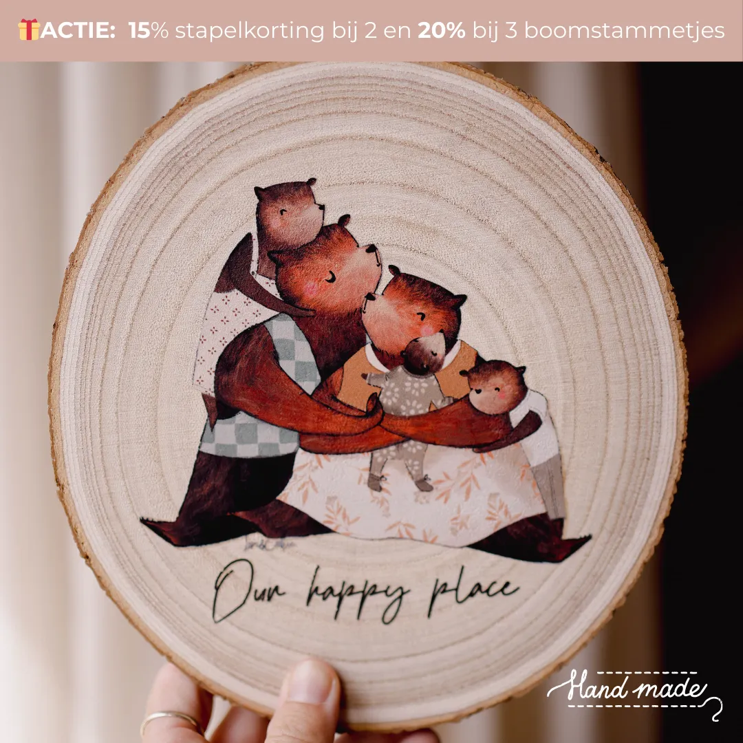 Lori & Cookie Kidsdeco Berenfamilie boomstammetje van 3 hout Ø 20cm