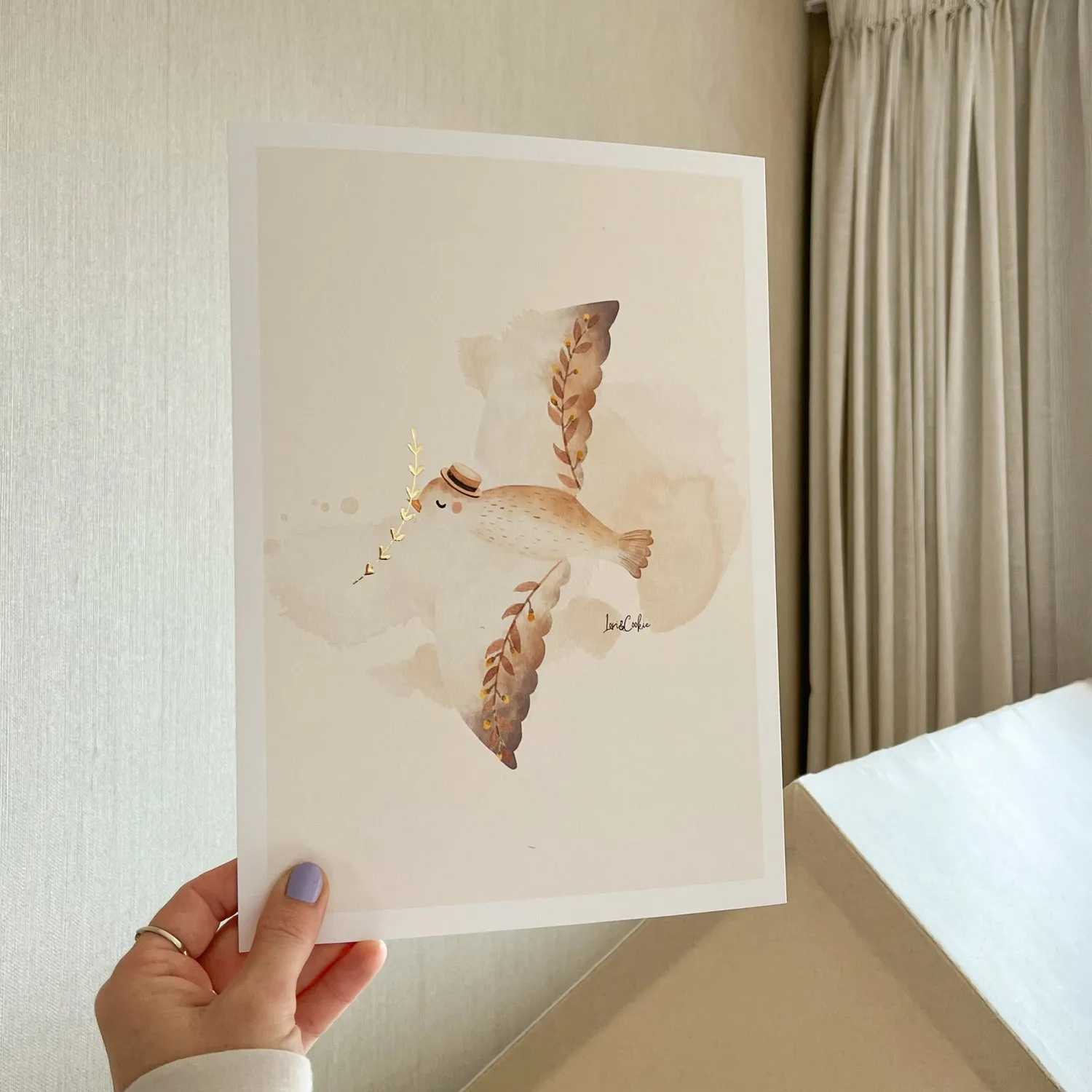 Lori & Cookie Kidsdeco Vinnie Vogeltje poster A4 goudfolie
