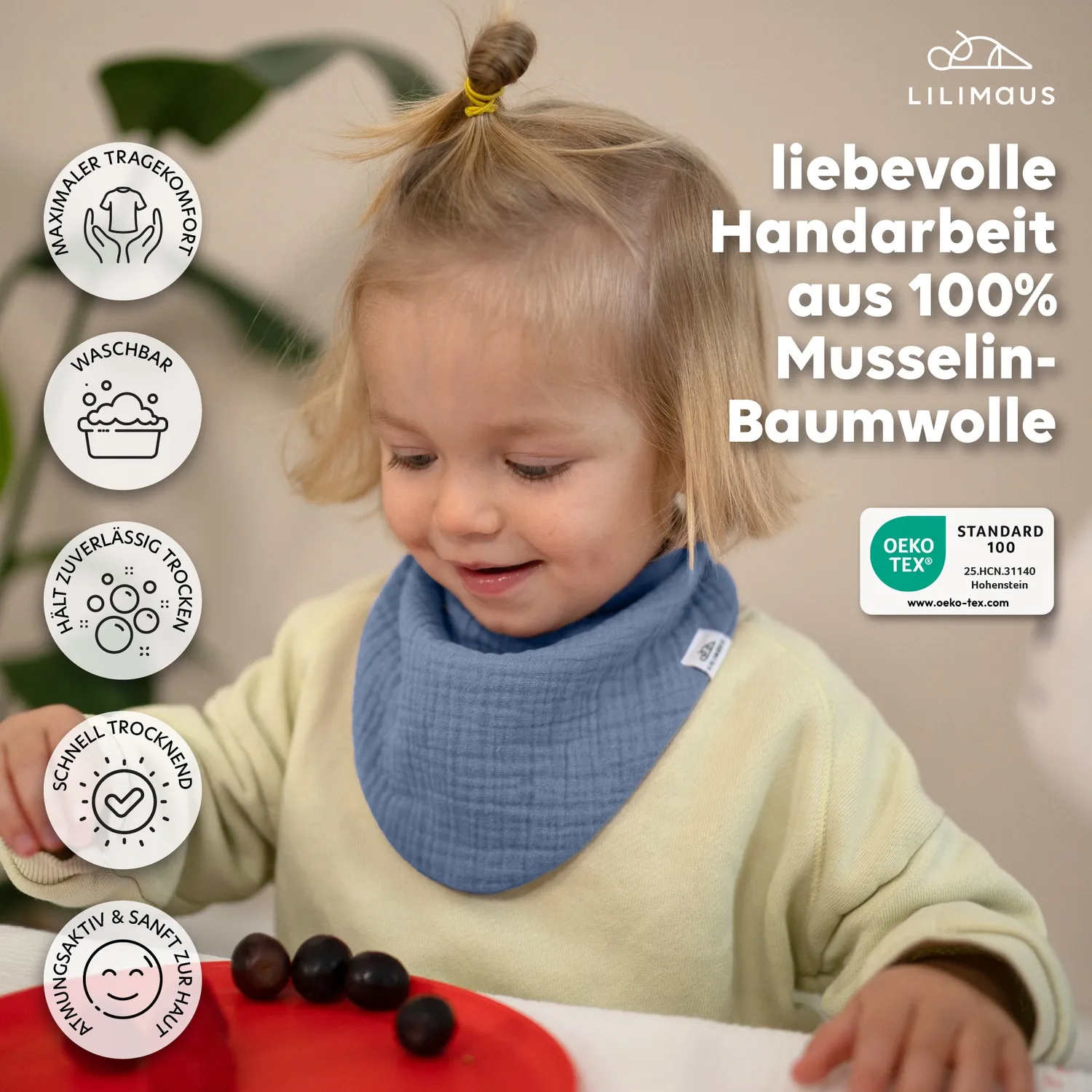 Lilimaus slabbetjes Beigerosa musselin katoen 3 stuks baby