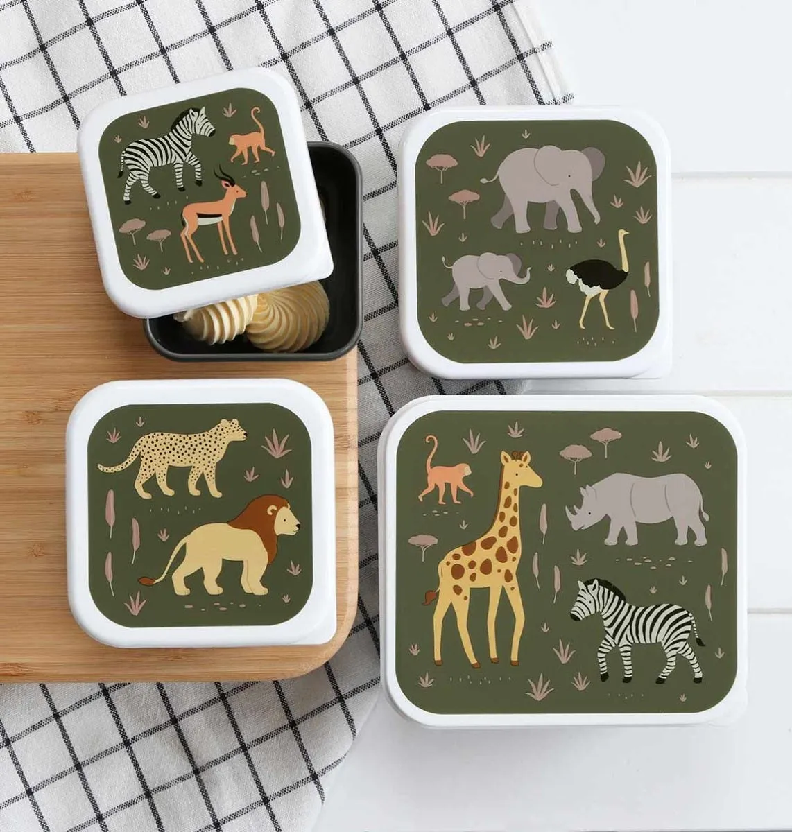 A Little Lovely Company Savanne lunch & snackbox set 4-delig grijs
