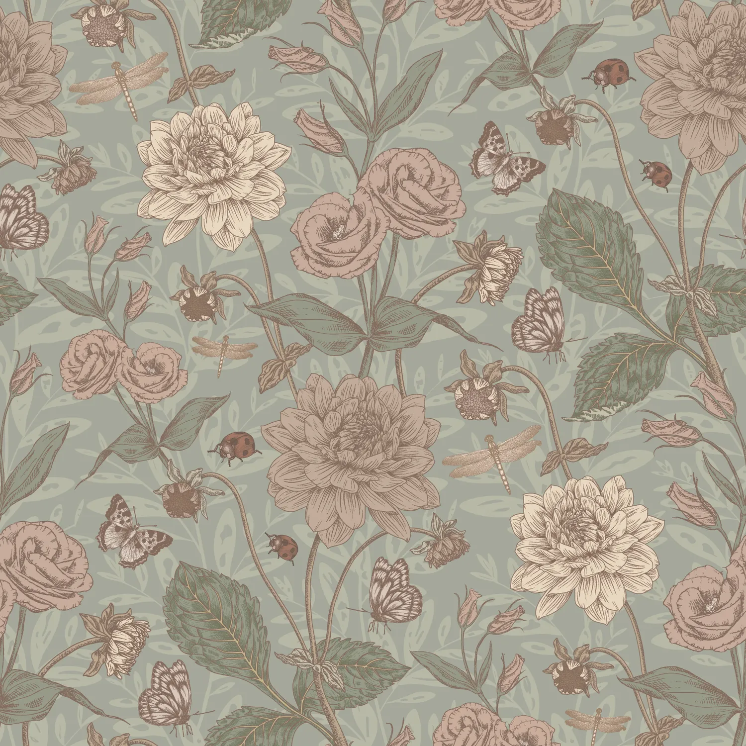 Little Amour Floral Spring behang 1 rol groen bloemen
