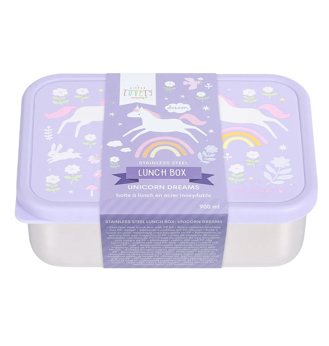 A Little Lovely Company Unicorn Dreams RVS lunchbox met PP-deksel
