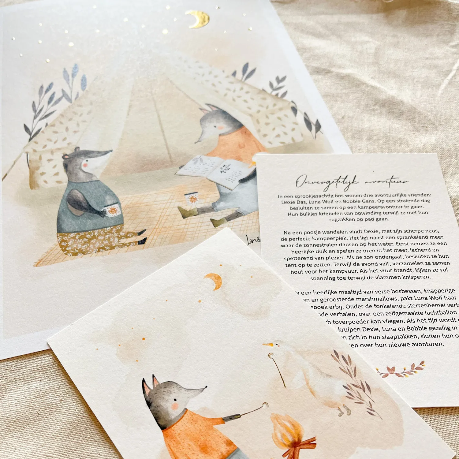 Lori & Cookie Kidsdeco Kampeeravontuur poster A4 goudfolie