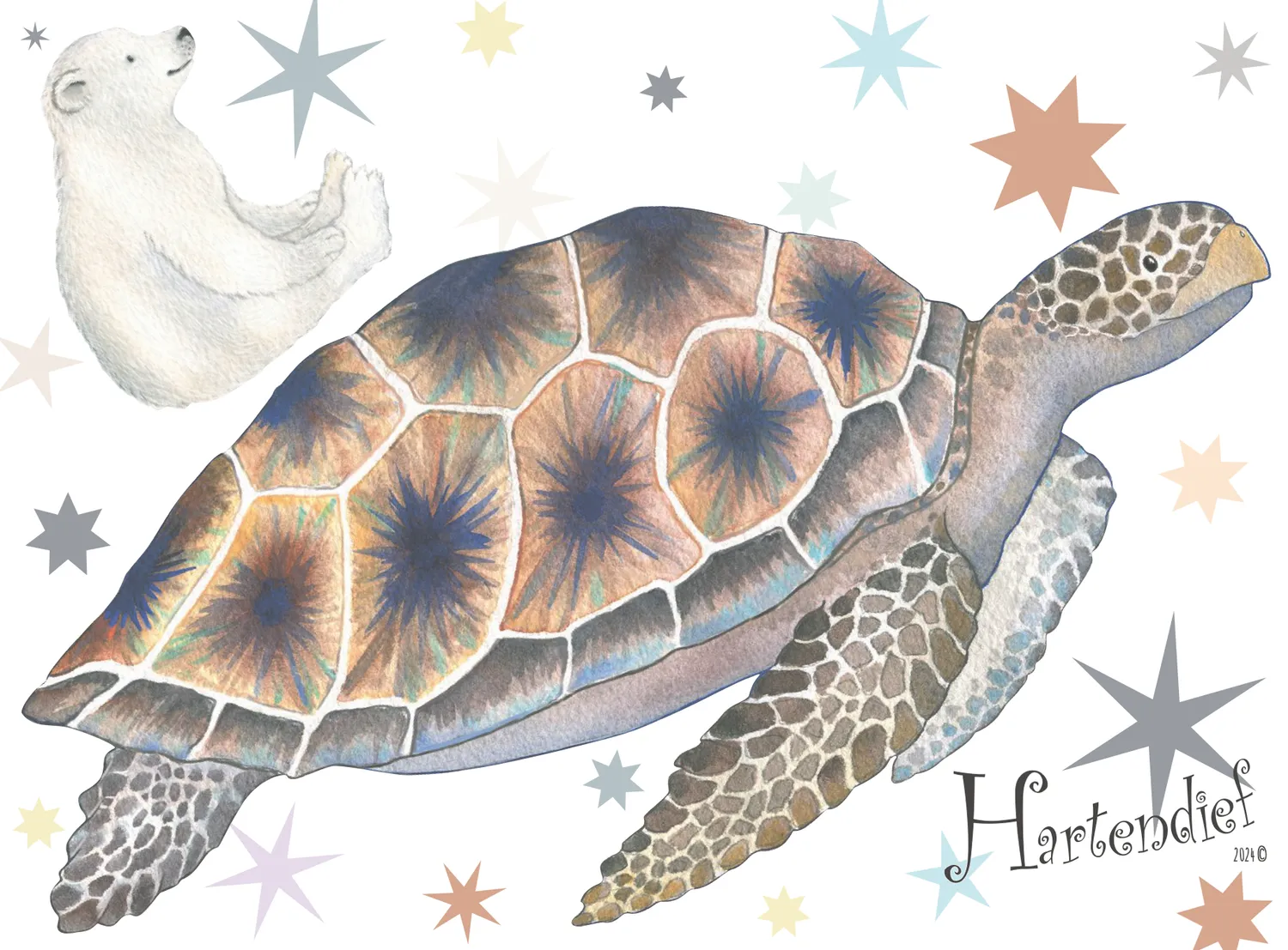 Hartendief Schildpad IJsbeertje muursticker 48x58 cm
