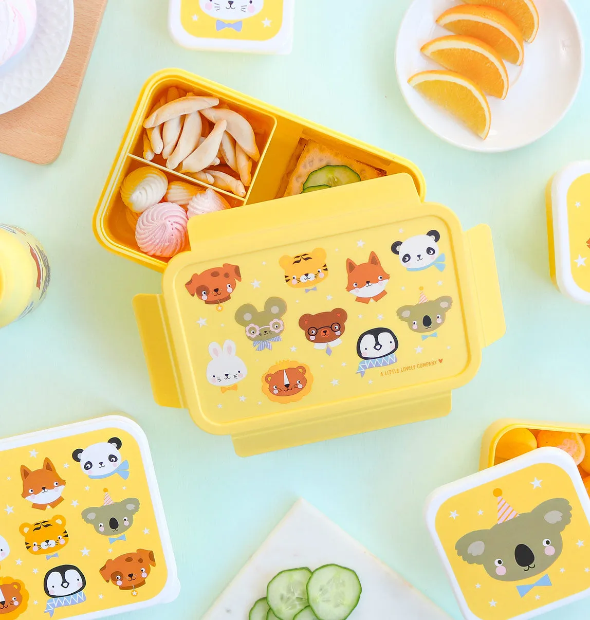 A Little Lovely Company Dierenvriendjes bento lunchbox geel