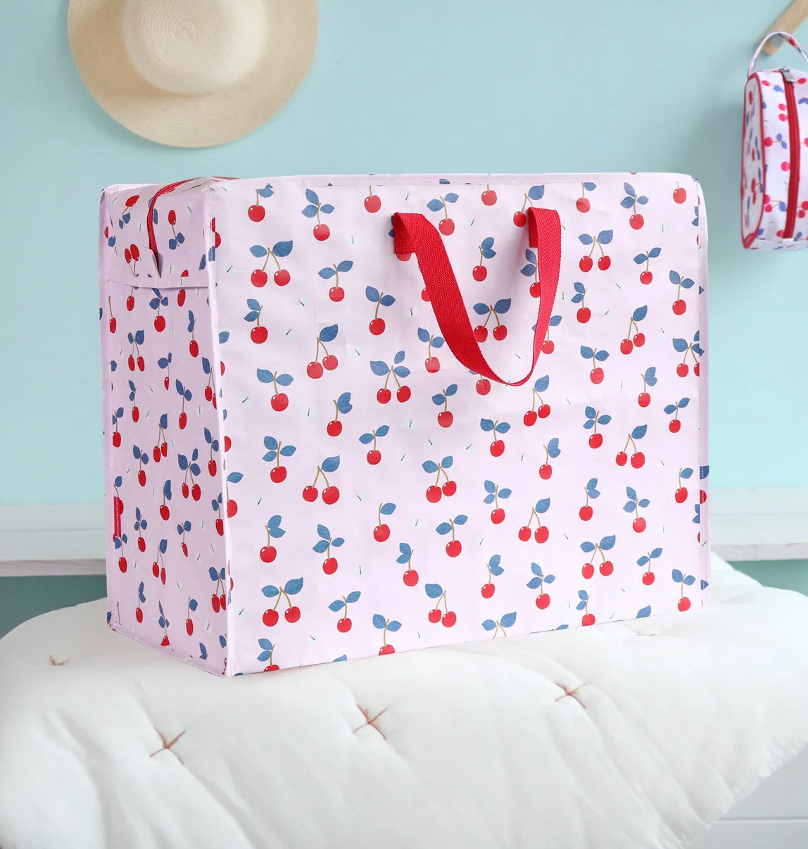 A Little Lovely Company Kersen XL opbergtas roze met rits