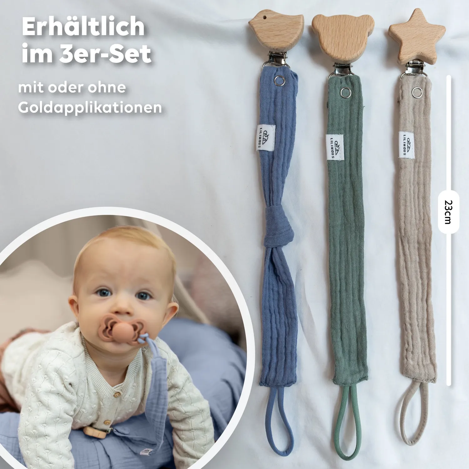 Lilimaus Schnullerkette Speenkoord Hellbeige zacht
