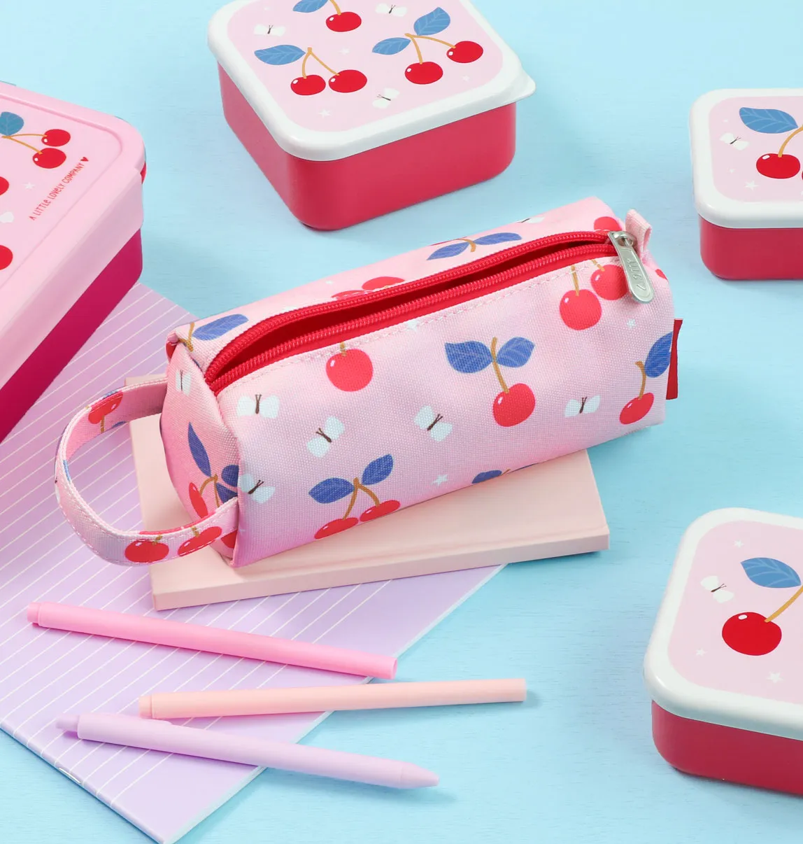 A Little Lovely Company Kersen etui roze gevoerd met handvat