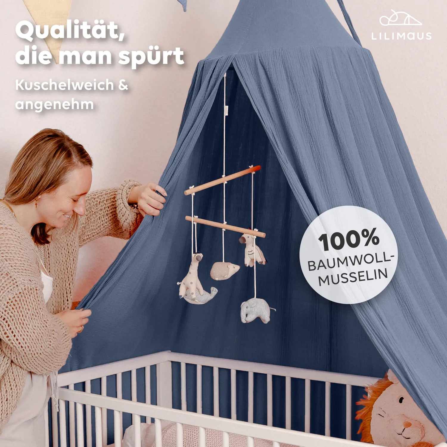 Lilimaus Baldachin Musselin baldakijn creme met haken