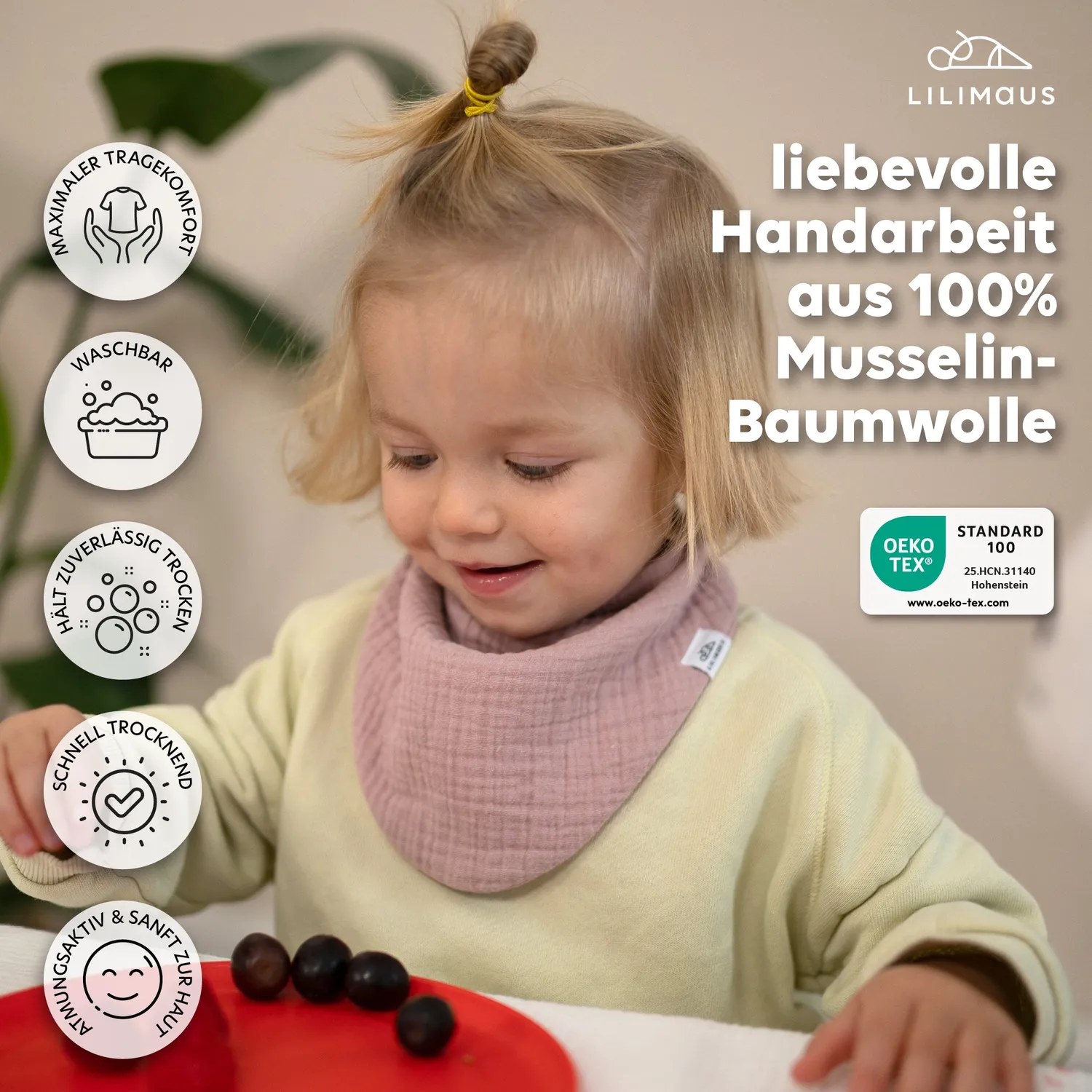 Lilimaus slabbetjes Beigerosa musselin katoen 3 stuks baby