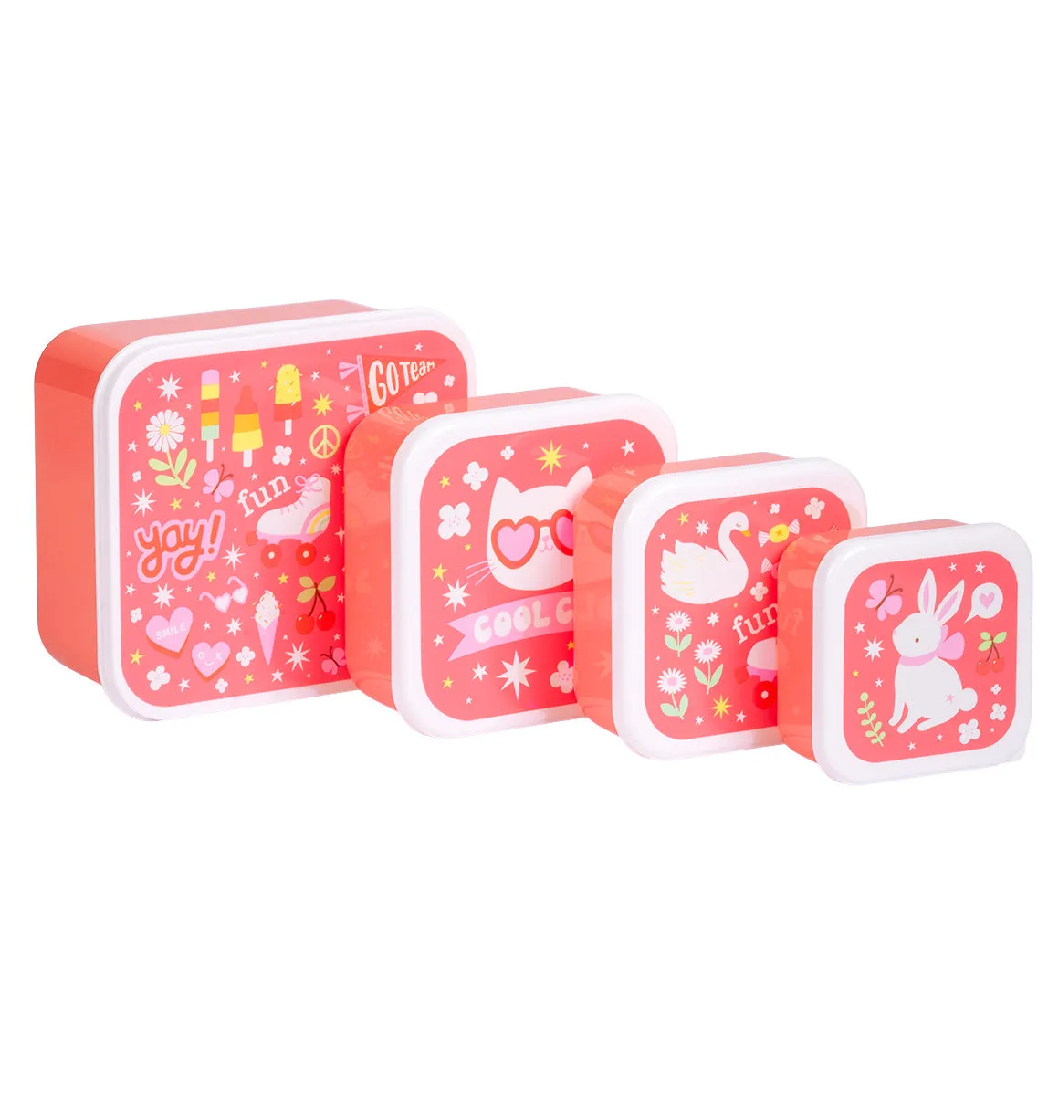 A Little Lovely Company Fun Lunch & Snackbox Set Koraalroze 4-delig