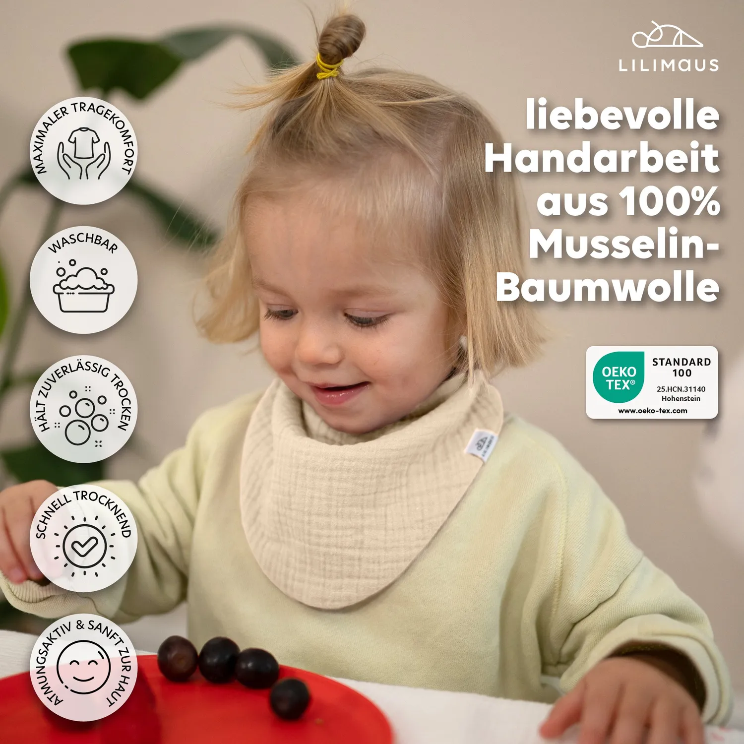 Lilimaus slabbetjes Beigerosa musselin katoen 3 stuks baby