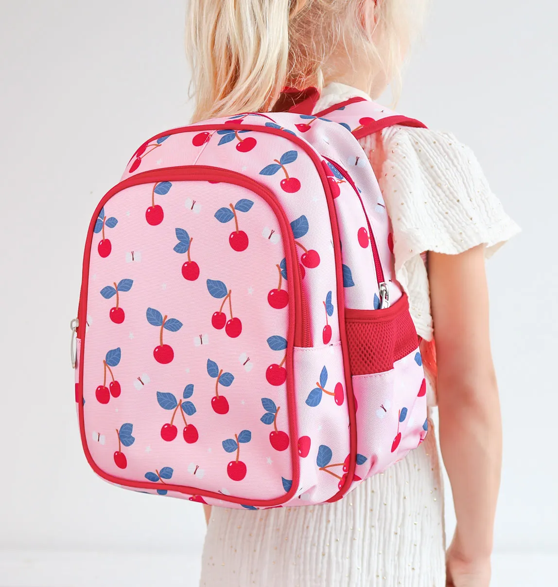 A Little Lovely Company Kersen rugzak roze met borstriem