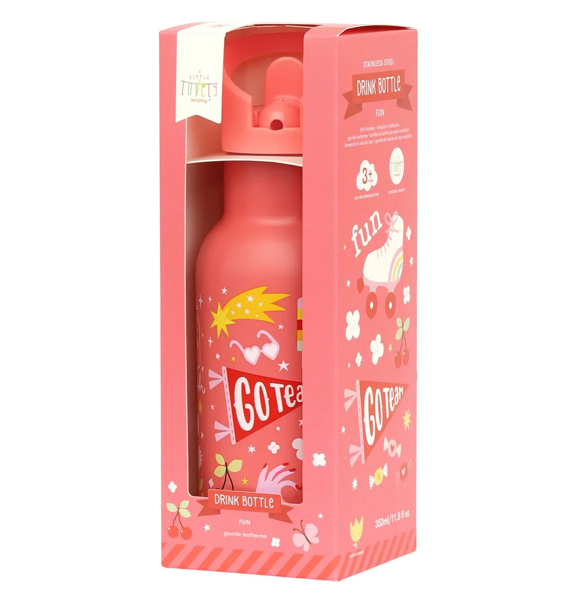 A Little Lovely Company Fun RVS drinkfles 350 ml koraalroze