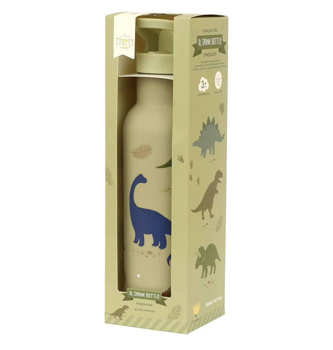 A Little Lovely Company Dinosaurussen XL RVS drinkfles 500 ml