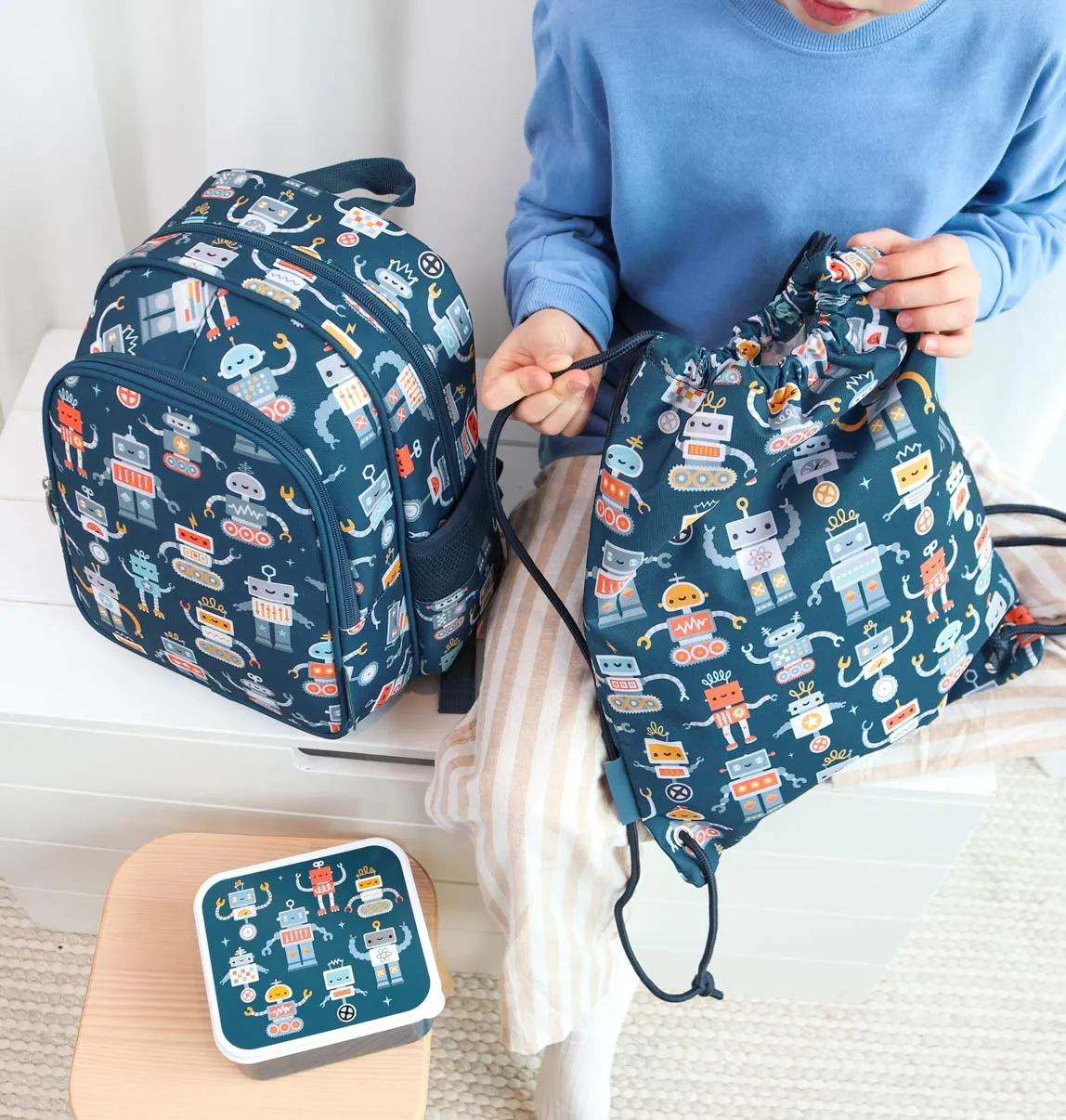 A Little Lovely Company Robots rugzak kind gevoerd blauw
