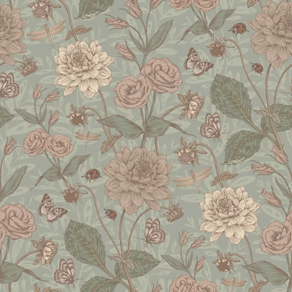 Little Amour Floral Spring behangstaal green bloemen