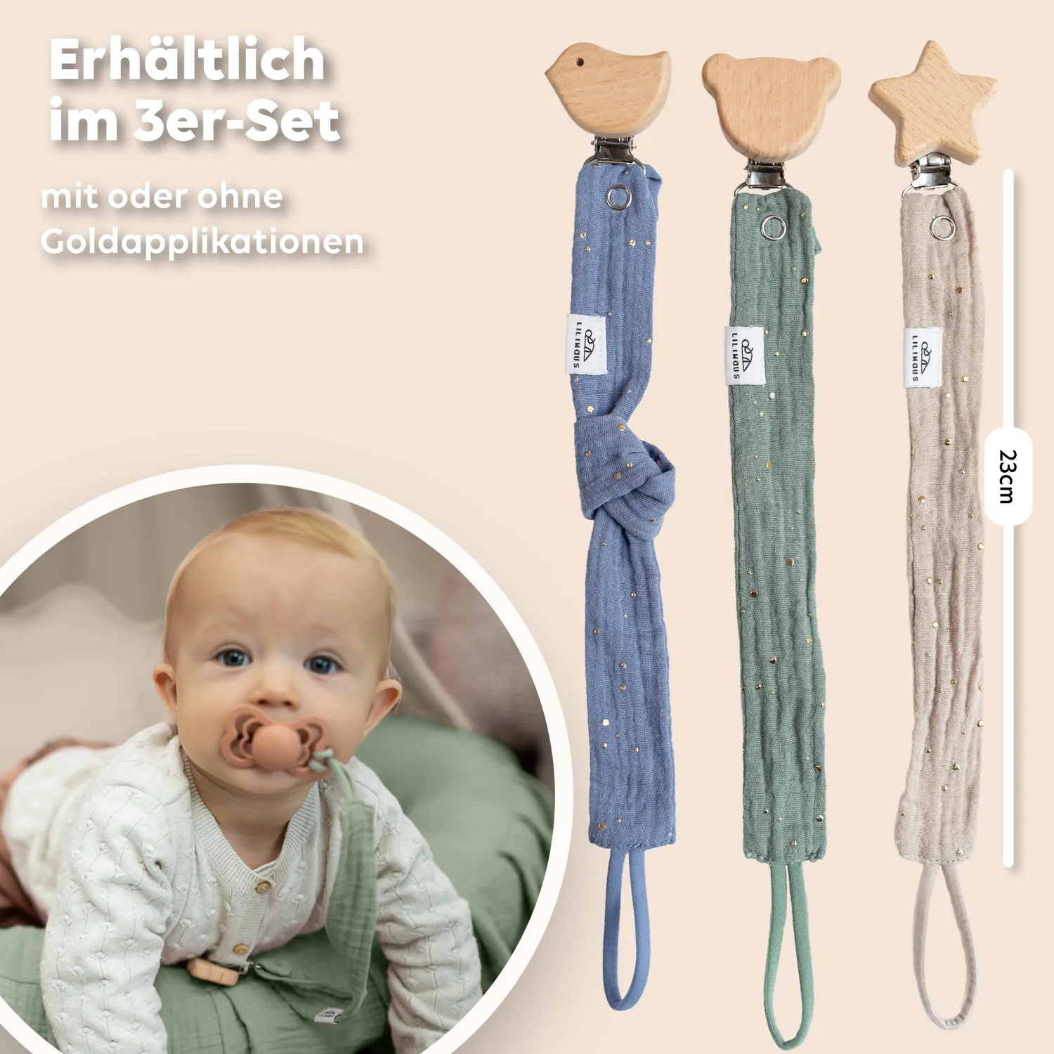 Lilimaus Schnullerkette Speenkoord Hellbeige zacht