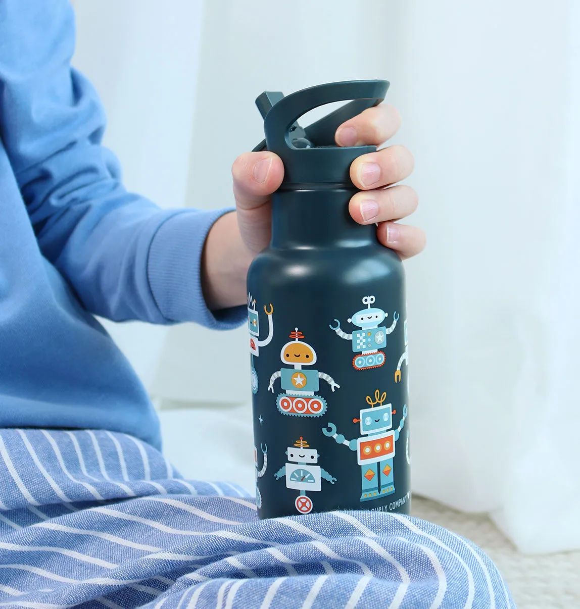 A Little Lovely Company Robots RVS drinkfles 350 ml – dubbelwandig